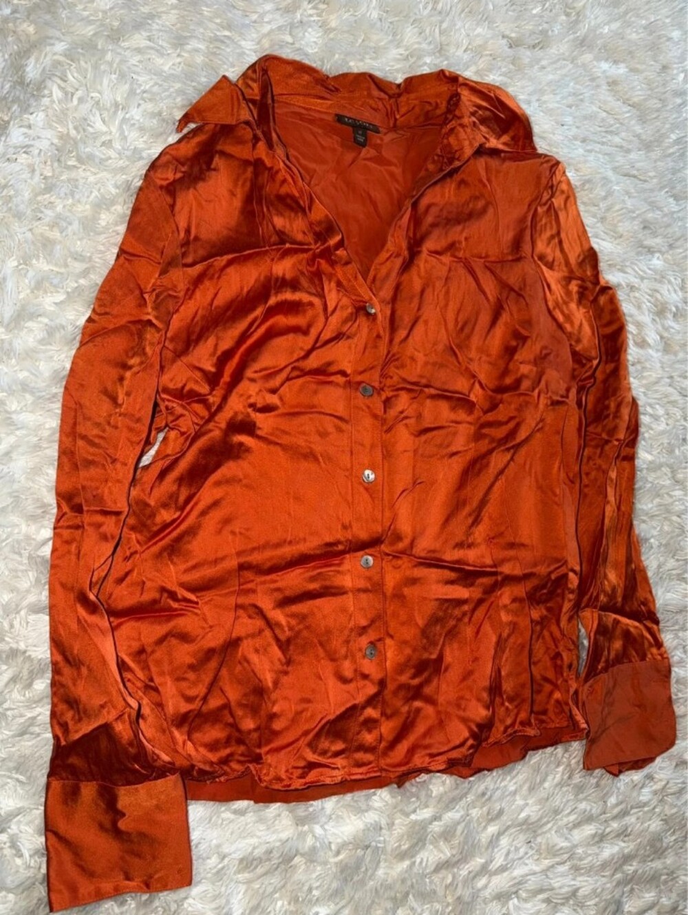 Women’s Satin Button-Up Shirt Jacket — Rust Orange
